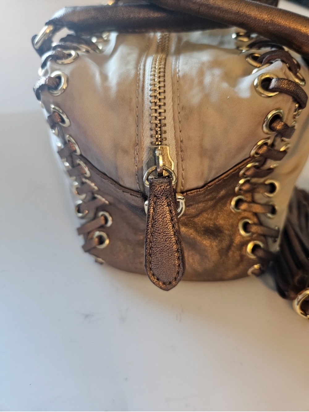 Prada Cream Mini Bag with Bronze Trim and Tassel - Picture 3 of 13